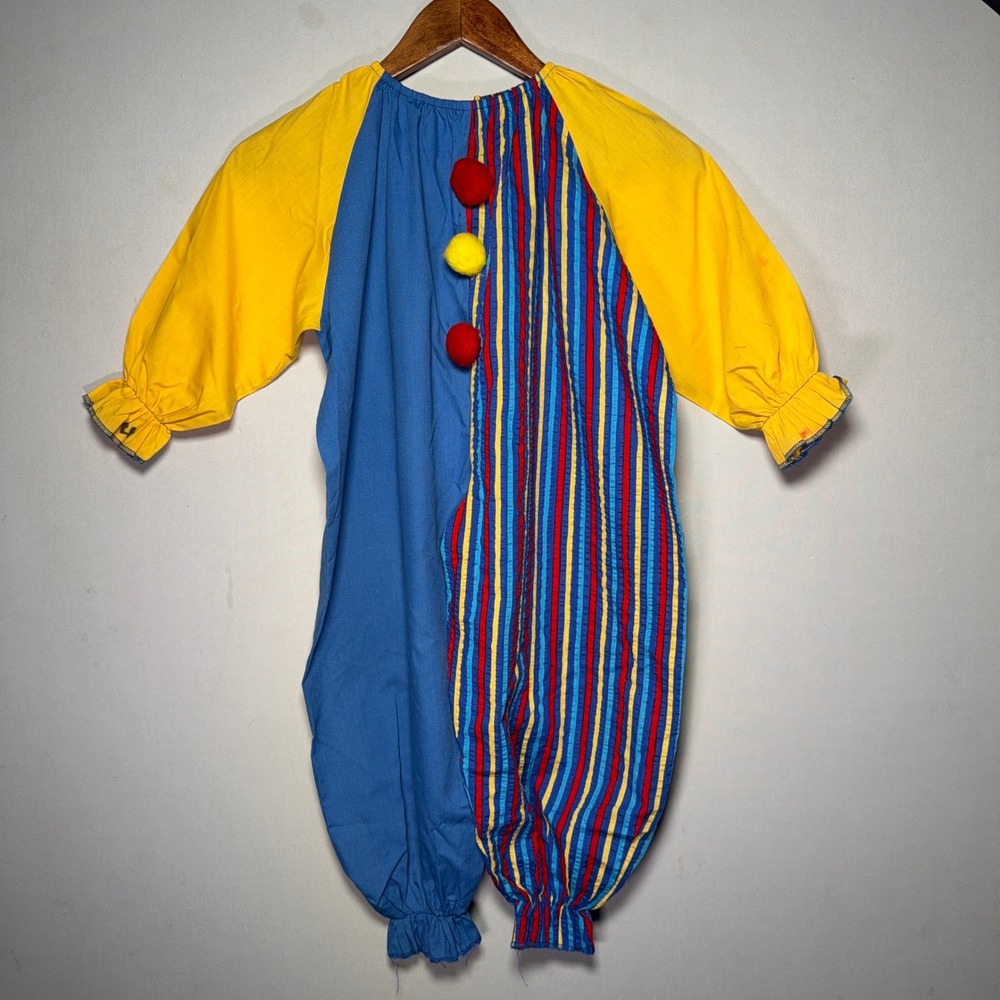 Handmade Clown Costume Jumpsuit Kids Blue Yellow Red Stripe Seersucker Halloween